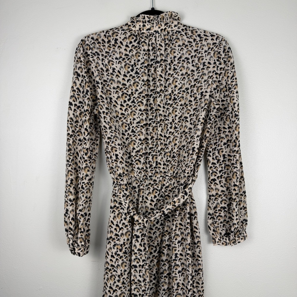 Rebecca Taylor Dress Women's 4 Beige Black Leopard Print Silk Belted Career - Picture 8 of 14